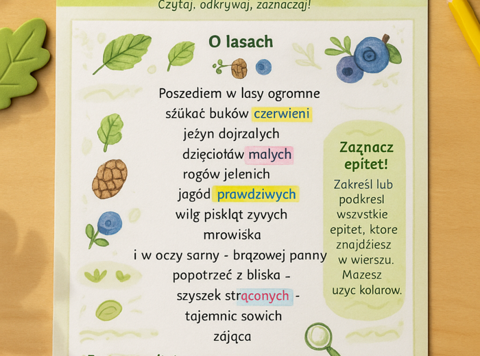 Wiersz „O lasach” – karty dla uczniów