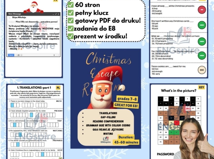 MEGA PROMOCJA!!! PAKIET 3 CHRISTMAS ESCAPE ROOMÓW DLA KLAS 1-3, 4-6 ORAZ 7-8
