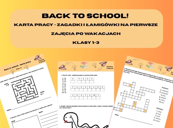 Back to school - karta pracy zagadki klasy 1-3