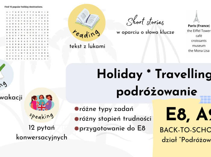 Podróżowanie/wakacje, E8, A2, konwersacje, rozmowy o podróżowaniu, czytanie i pisanie, back to school