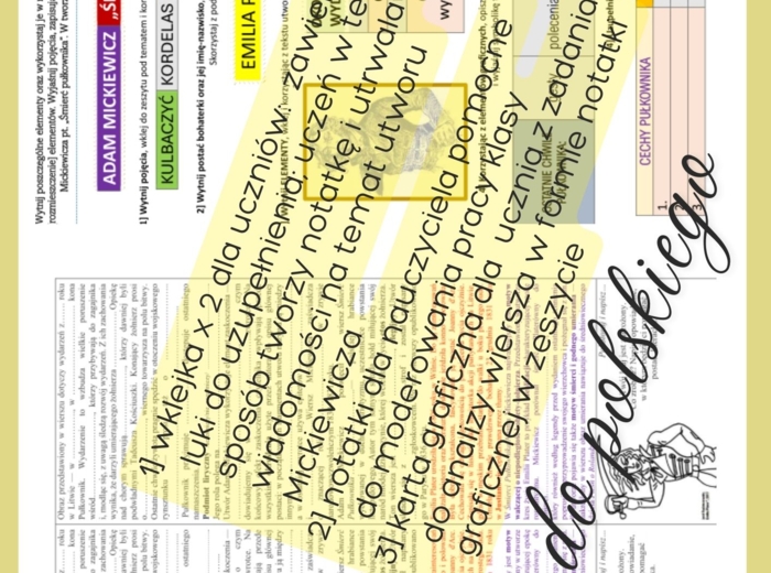 Wklejka i karta graficzna do analizy utworu ŚMIERĆ PUŁKOWNIKA oraz instrukcje dla nauczyciela do moderowania pracy z tekstem