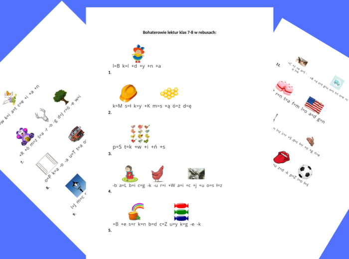 REBUSY - rebus -BOHATEROWIE LEKTUR Z KL. 7-8
