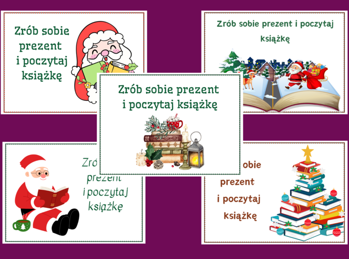 Zrób sobie prezent na BOŻE NARODZENIE - biblioteka – gazetka- wystawka – napis – 10 wersji