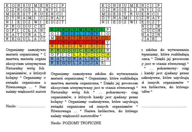 Wykreślanka z hasłem Poziomy troficzne