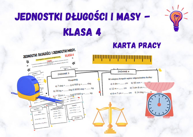 Zamiana jednostek długości i jednostek masy - karta pracy