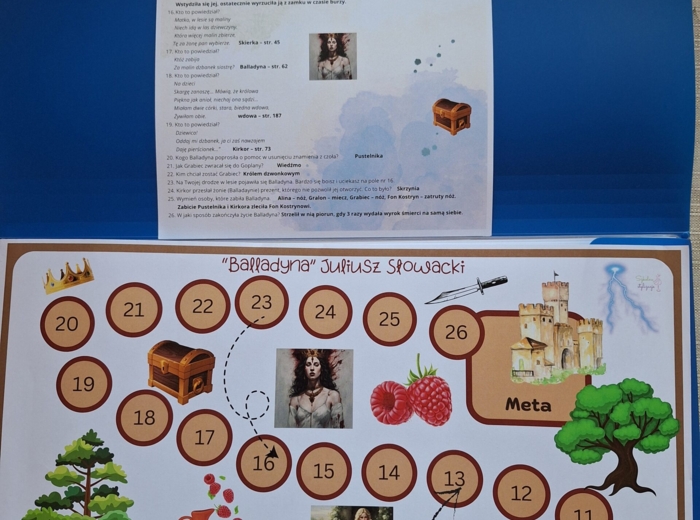 Balladyna - test z lektury, gra dydaktyczna, grywalizacja polonistyczna, gra planszowa