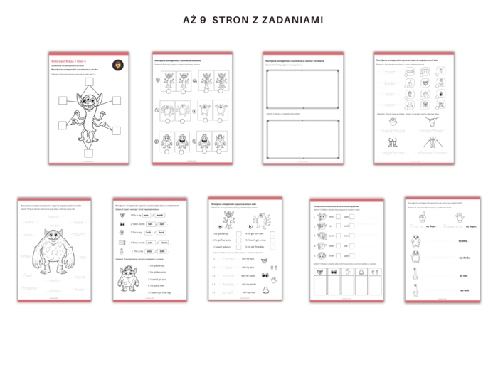 Kids Can 1 Unit 4 Body Parts Karty Pracy Dodatkowe zadania utrwalające Powtórzenie Klasa Pierwsza Części ciała  Zadania Słuchanie Czytanie Mówienie Pisanie