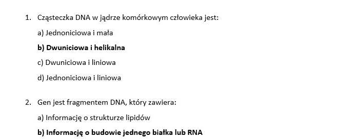 Test- ekspresja informacji genetycznej w komórkach człowieka