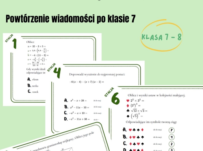 Powtórzenie wiadomości po klasie 7, klasa 8, stacje zadaniowe