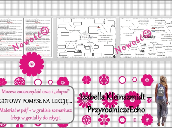 Pomysł na lekcję/karta pracy/stacje zadaniowe/notatki/ materiał do lekcji do tematu „Kanada-środowisko przyrodnicze, a rozwój rolnictwa” w pdf. W gratisie niekomercyjny scenariusz lekcji/pomysł na lekcję w programie genial.ly do edycji. Geografia 8. Dzia