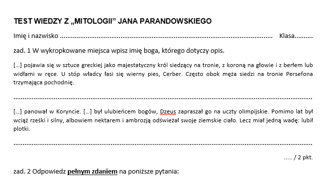Test z mitologii greckiej