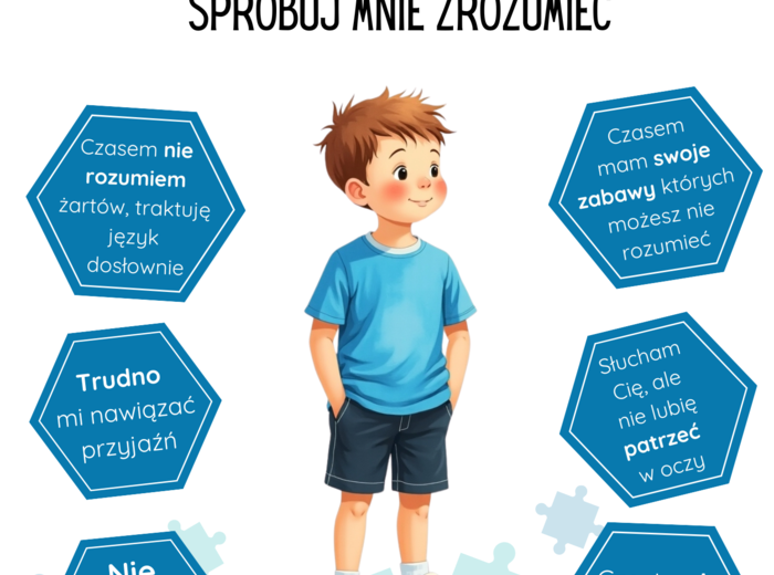 Plakat na Światowy Dzień Świadomości Autyzmu/ Mam autyzm spróbuj mnie zrozumieć