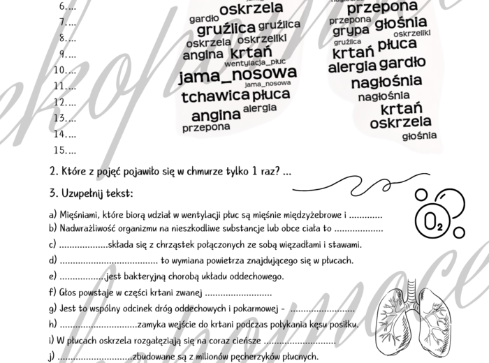 Karta pracy - Układ oddechowy (budowa i higiena) - klasa 7 SP - POWTÓRZENIE WIADOMOŚCI