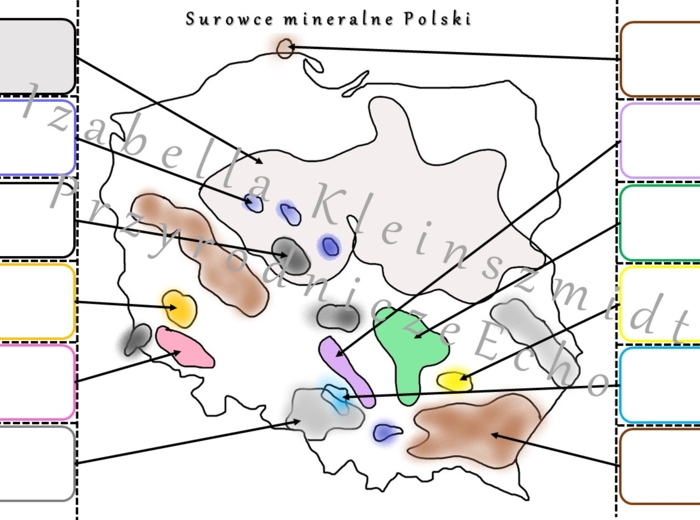 Notatka okienkowa „Surowce mineralne Polski” – wykonana w power point do edycji. Geografia 7 . Temat „Skały i surowce mineralne Polski”, dział „Środowisko geograficzne Polski”