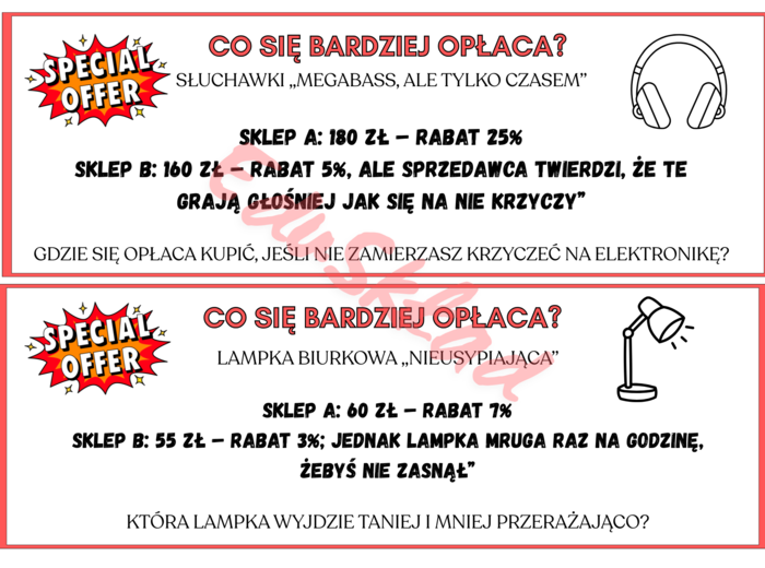 ⭐ „CO SIĘ BARDZIEJ OPŁACA?” – Zestaw kart do porównywania ofert i liczenia procentów!