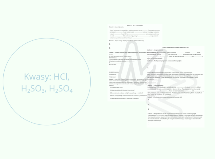 Kwasy: HCl, H2SO3, H2SO4 - KARTY PRACY