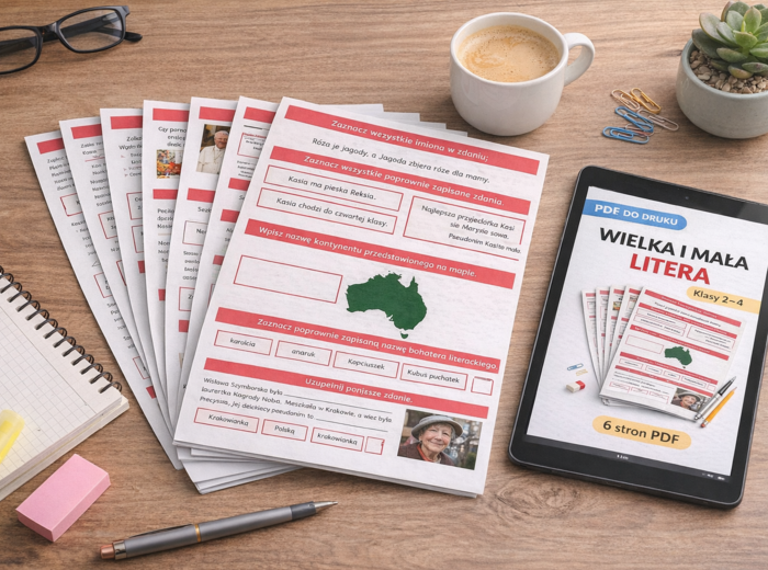 WIELKA I MAŁA LITERA [Karta pracy, sprawdzian]