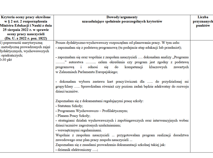 Ocena pracy nauczyciela początkującego, Karta oceny pracy nauczyciela początkującego - nowe zasady. WZÓR.