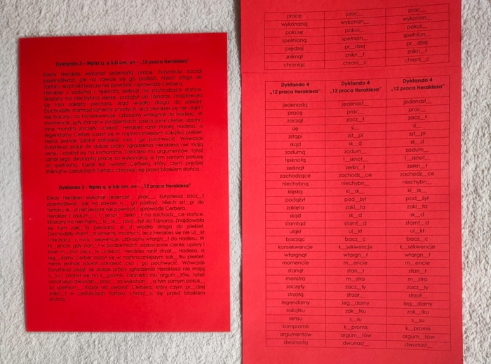 Dyktando - ortografia "ą", "ę" / "om", "on"