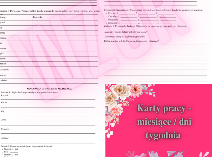 Karty Pracy - Zajęcia rewalidacyjne - Dni Tygodnia / Miesiące - 43 Karty Pracy