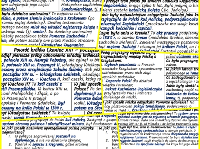 Polska: od podziału dzielnicowego do czasów pierwszych Jagiellonów (XIII–XV w.) – komplet notatek