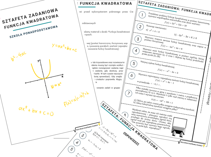 Sztafeta zadaniowa z funkcji kwadratowej (szkoła ponadpodstawowa)