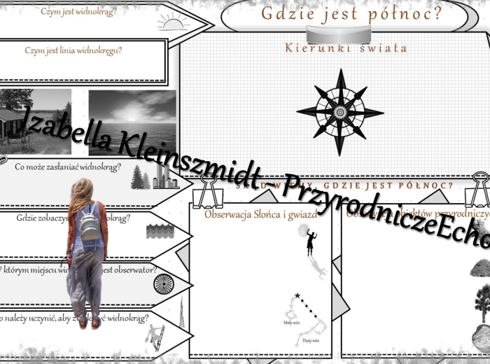 Karta pracy „Gdzie jest północ?” wykonana w power point do edycji. Przyroda 4, „Badam i poznaję przyrodę” na podstawie wydawnictwa WSiP