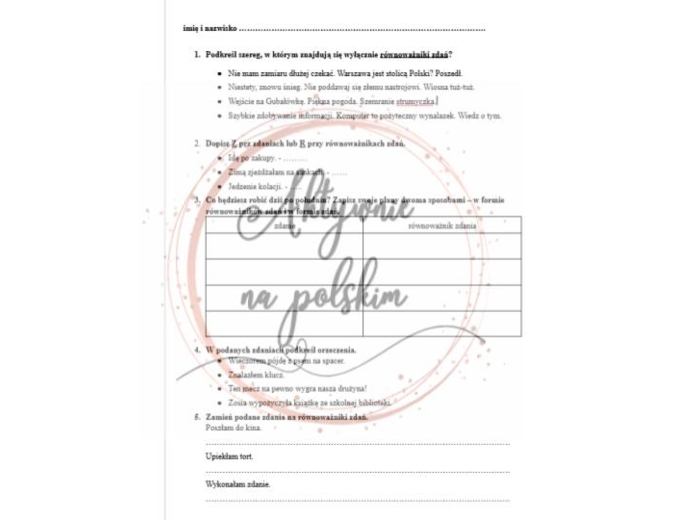 Zdanie a równoważnik zdania - kartkówka