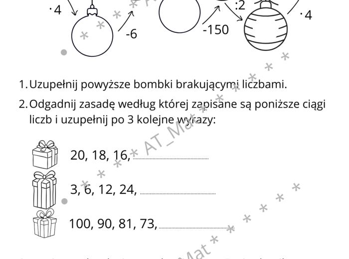Karta pracy dla klasy 4 na Mikołajki lub Święta