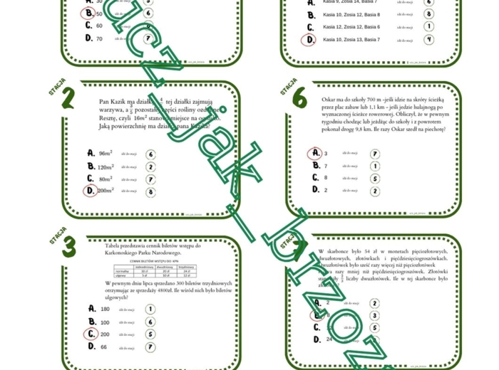 Rozwiązywanie zadań tekstowych za pomocą równań, stacje zadaniowe, klasa 8