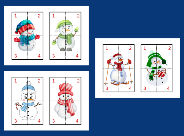 DZIEŃ BAŁWANA – Dzień Bałwanka – ZIMA – puzzle – układanka- układanki – biblioteka – świetlica – przedszkole – 12 wersji