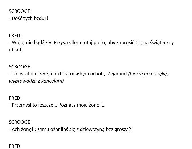 Opowieść Wigilijna- scenariusz przedstawienia