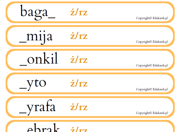 Gra typu kaboom – ortografia