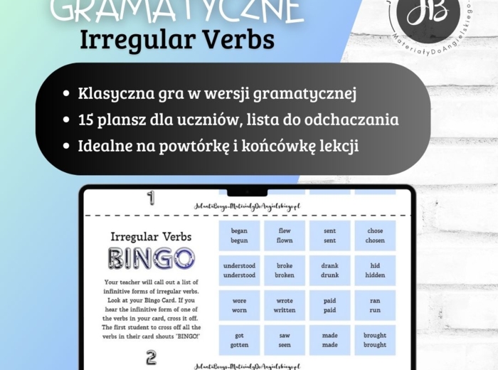 Bingo gramatyczne – Czasowniki nieregularne | Irregular Verbs Bingo