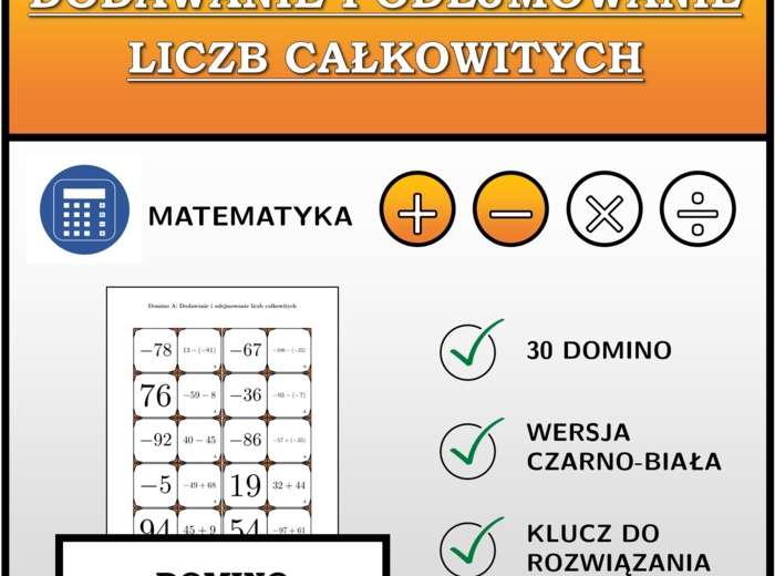 Domino - Dodawanie i odejmowanie liczb całkowitych | matematyka