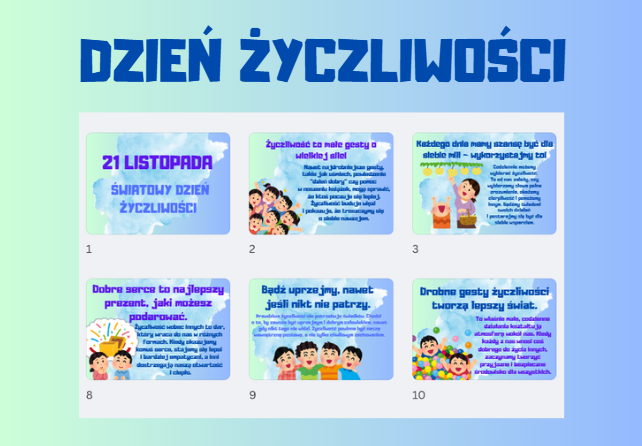 Gazetka szkolna- Dzień Życzliwości 21.11 - 13 Kolorowych kart a4