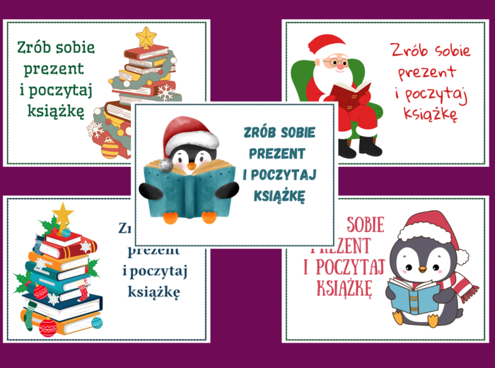 Zrób sobie prezent na BOŻE NARODZENIE - biblioteka – gazetka- wystawka – napis – 10 wersji