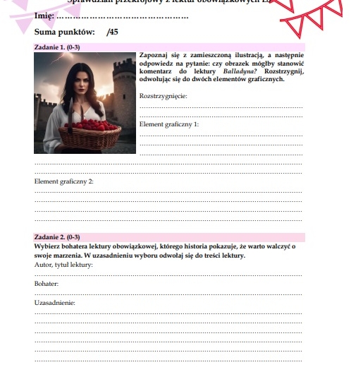 Sprawdzian przekrojowy z lektur