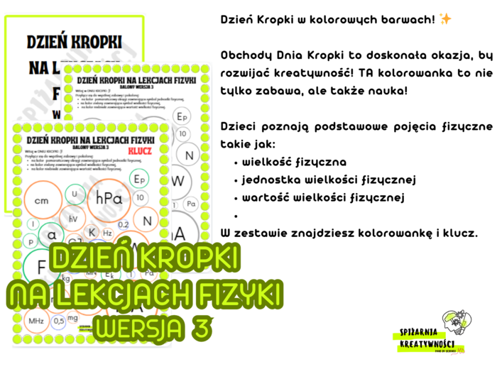 DZIEŃ KROPKI NA LEKCJACH FIZYKI WERSJA 3 (wielkości fizyczne, jednostki wielkości fizycznych, wartości wielkości fizycznych)