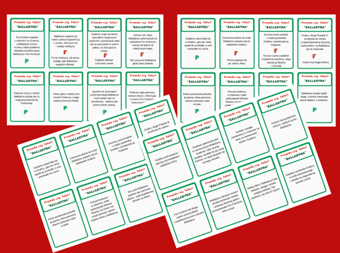 "BALLADYNA" – 48 fiszek – fiszki – PRAWDA – FAŁSZ – lektury obowiązkowe + ODPOWIEDZI