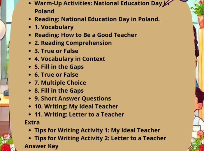 Angielski_Pakiet 10 Lekcji na 10 różnych tematów. Back to School_Halloween_Procrastinators - The Leaders of Tomorrow_National Education Day in Poland_Vegetarianism _European Day of Languages _The Cosy Side of Autumn_Thanksgiving Day Christmas Winter