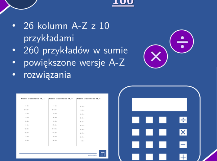 Mnożenie i dzielenie do 100 | matematyka | 26 kolumn