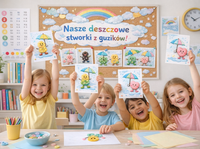 Deszczowe stworki z guzików