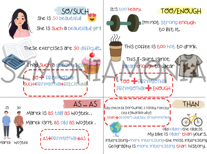 STOPNIOWANIE PRZYMIOTNIKÓW: SO/SUCH,AS...AS, TOO/ENOUGH, THAN