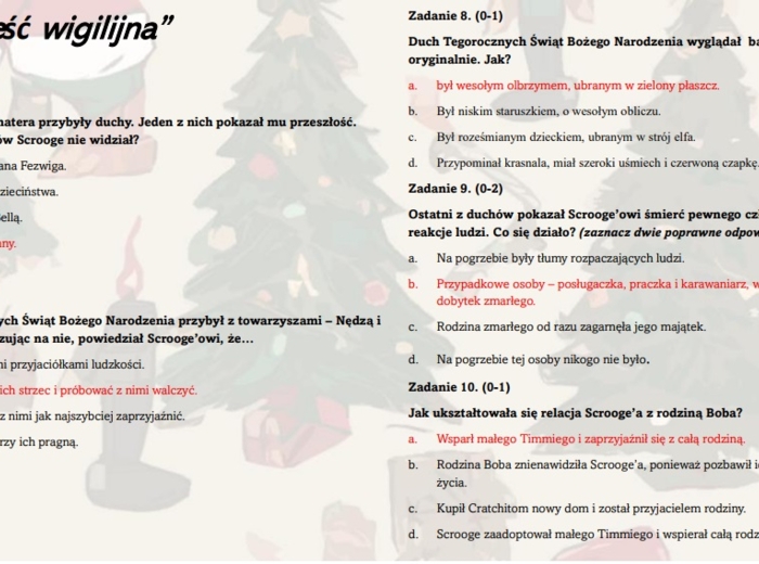 Test wprowadzający/powtórzeniowy do lektury "Opowieść wigilijna"