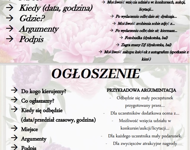 Wklejka: ogłoszenie, zaproszenie, rozprawka