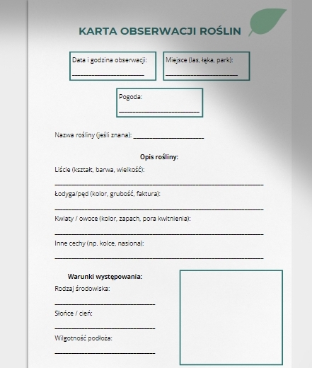 Karty obserwacji w terenie. Obserwacja roślin, ptaków, śladów zwierząt