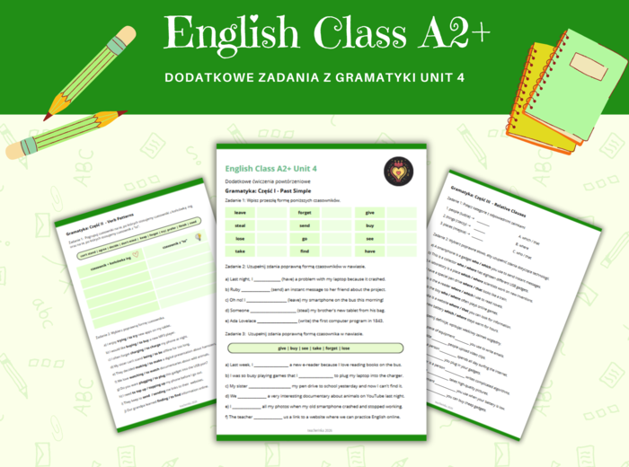 Gramatyka dla klasy 7: Past Simple , Relative Clauses Zaimki Względne Verb Patterns Na podstawie English Class A2+ Unit 4