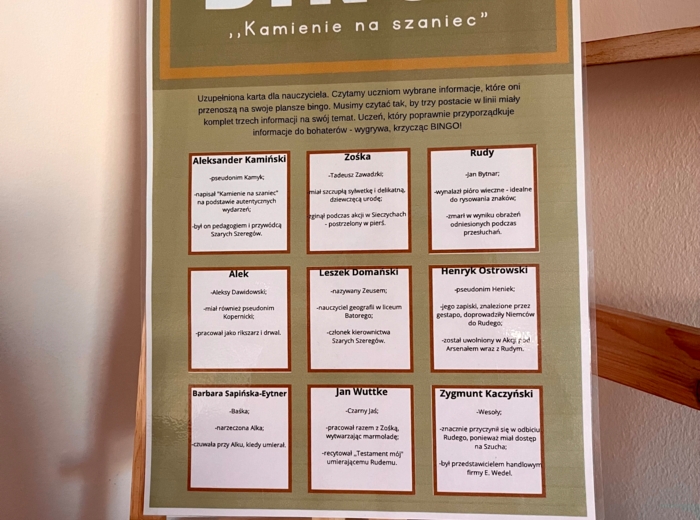 Bingo - "Kamienie na szaniec" - zamiast kartkówki