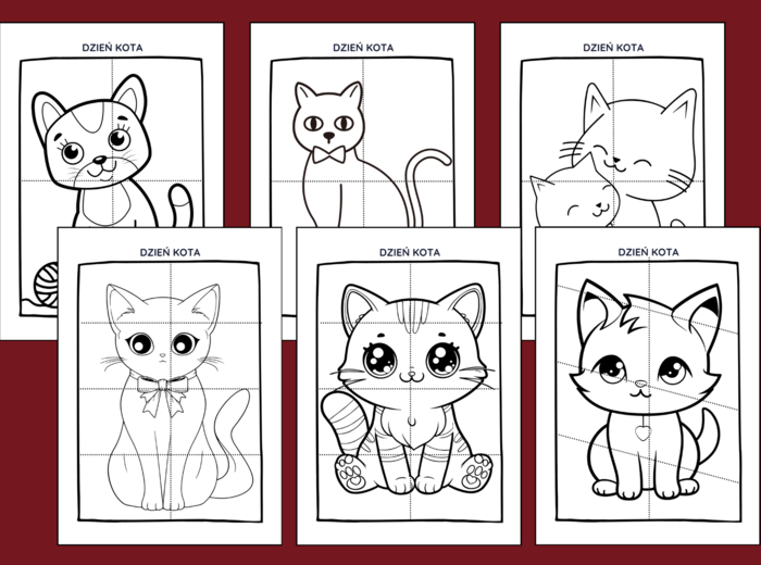 🖤🐱DZIEŃ KOTA – układanki – układanka - puzzle – kolorowanka – kolorowanki - 12 szt. – biblioteka – świetlica – przedszkole - Dzień Czarnego Kota